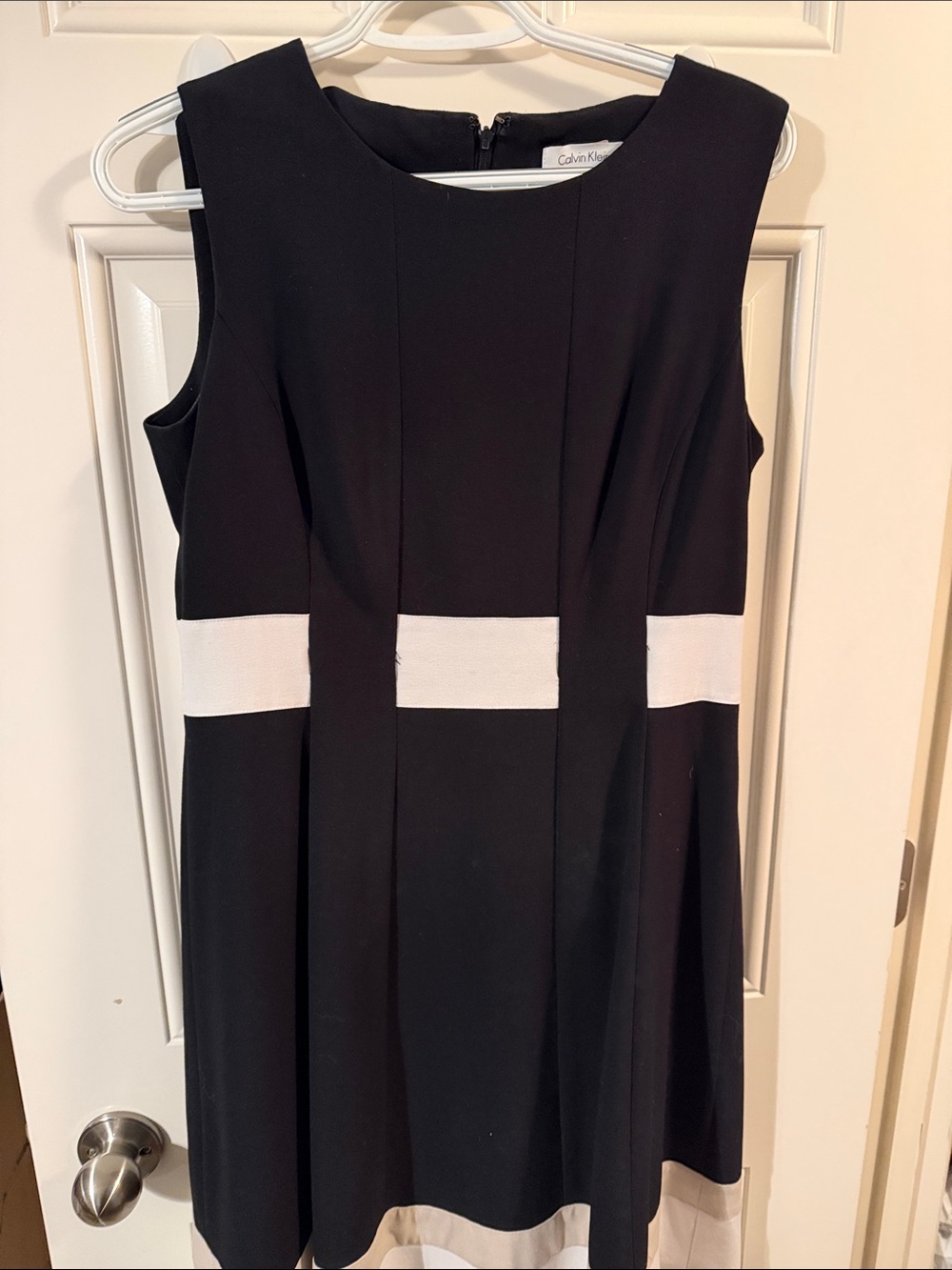 Calvin Klein Black Midi Dress with White Waistband and Hem